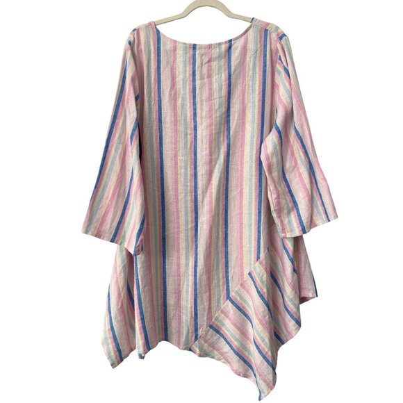 Jones and Co Jones New York Striped Linen Blend Tunic Size L Pink Blue Lagenlook - Picture 2 of 10